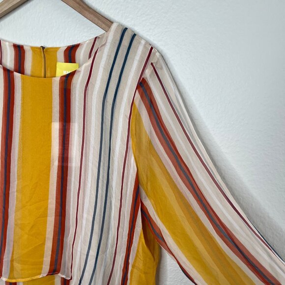 Anthropologie Maeve Womens Large Yellow Striped Silk Layered Long Sleeve Top - Picture 3 of 11